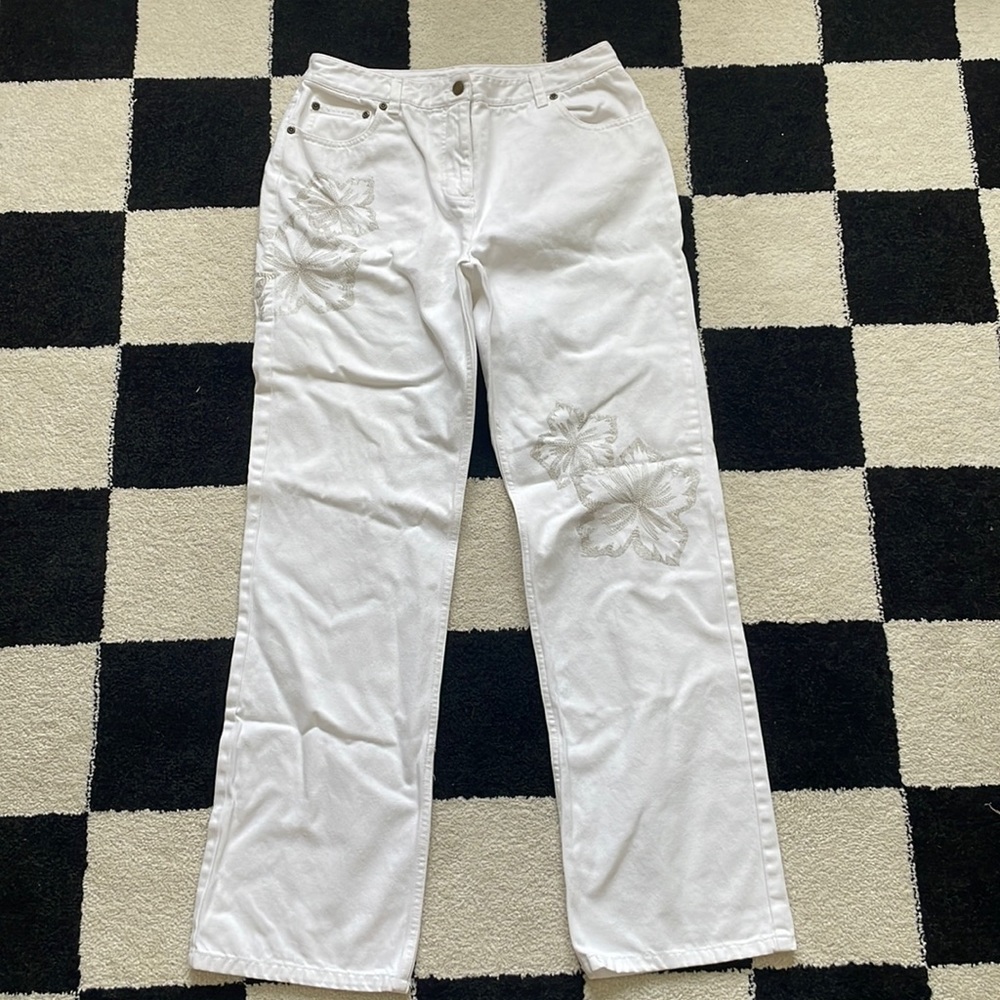 Charter Club White Embroidered Jeans